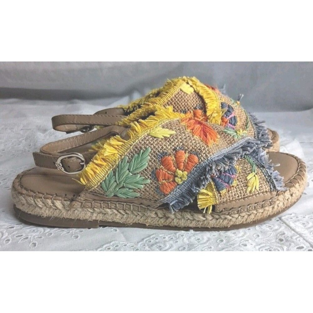 Sam Edelman Girls 2 Tan Summer Floral Boho Sandals Resortwear Beach Vacation